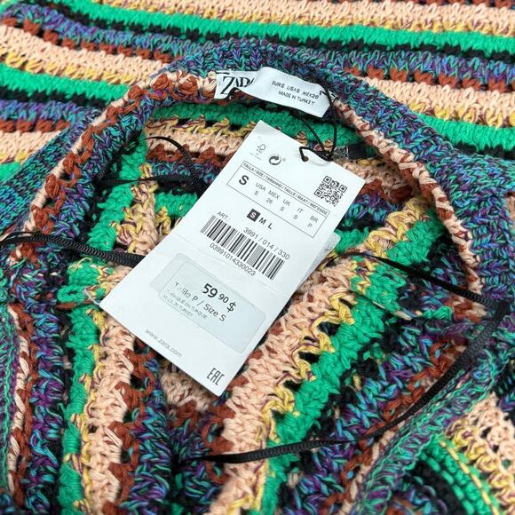 ZARA Crochet Knit Maxi Dress Multicolor Striped Boho Resortwear size S NWT - Picture 6 of 6